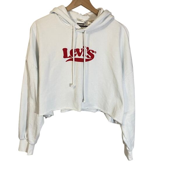Levi's Graphic Cropped White Hoodie Sweatshirt Relaxed Fit Sz XL Poly-Cotton - Picture 2 of 14